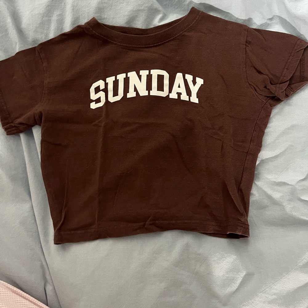 Brown and White Collegiate Crop Top